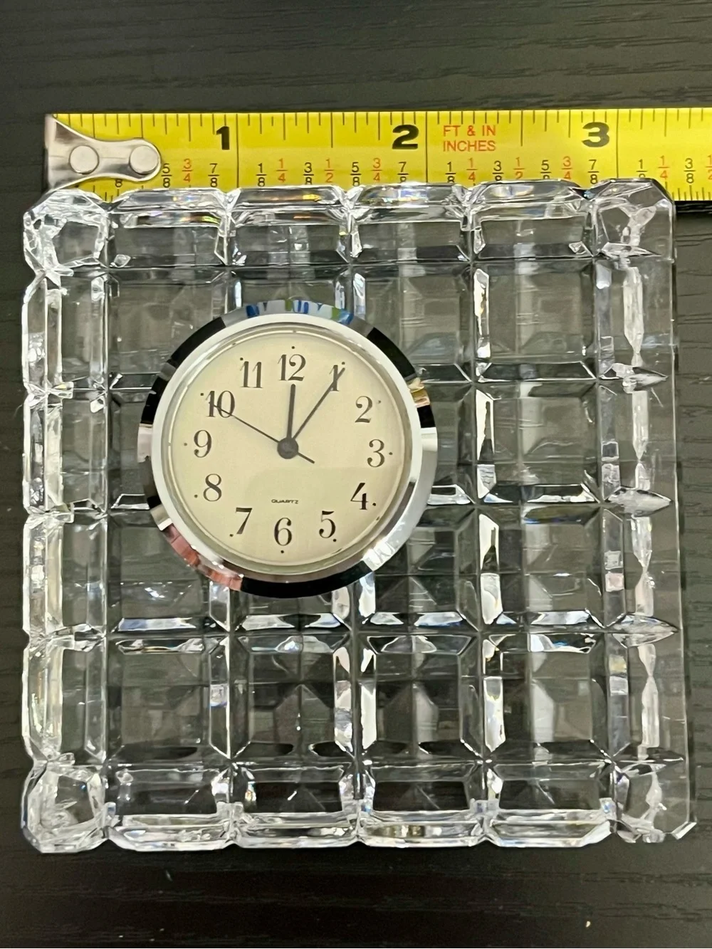 Waterford Crystal Quadrata Grid Cube Desk Clock Paperweight